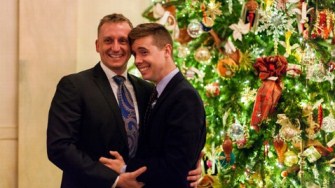 US Marine Corps Capt Matthew Phelps proposed to his boyfriend Ben Schock in the Grand Foyer of the White House (Credit: Mike Tapscott, American Military Partner Assoc.)