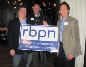 From left to right:  Patrick Rodriguez (meeting speaker), Ben Kittner (local entrepreneur), and blog author Stan Kimer gather before the March 11 RBPN meeting.  More info on people in photo bottom of the blog