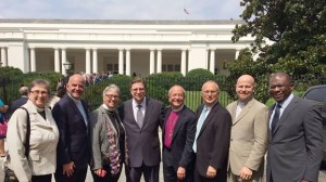 Supportive religious leaders gathering in the White House Garden after witnessing the signing of this historic executive order.  (Photo courtesy of Rev Rob Keithan)