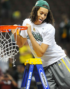 This year's first WNBA's draft pick Brittney Griner recently came out as a lesbian.  Here she is cutting down the nets after leading Baylor to their 2012 championship