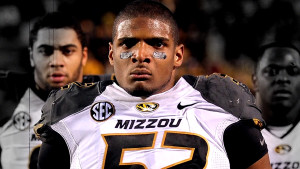 Michael Sam was co-SEC conference defensive player of the year in 2013 at the University of Missouri and was the first active NCAA college football player to come out as gay.  (Photo from nbcnews.com)