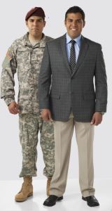 The "boots to suits" imagery is often used to depict the transfer to valuable skills gained in military experience into the commercial environment.